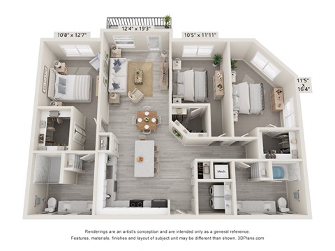Floor plan for 3 beds, 2 baths, 1506 sqft